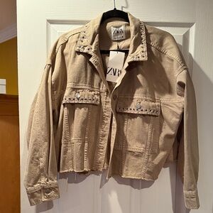 Zara Beige Studded Jean Jacket